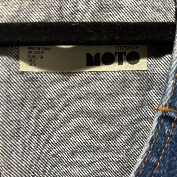 Topshop Moto Pinafore Dress Blue Medium Wash Jumper Overalls Skirt Cotton - Picture 4 of 5